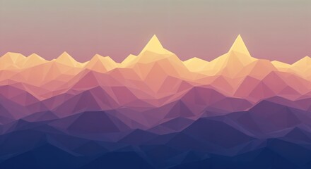 Abstract low poly mountain landscape at sunset with vibrant colors