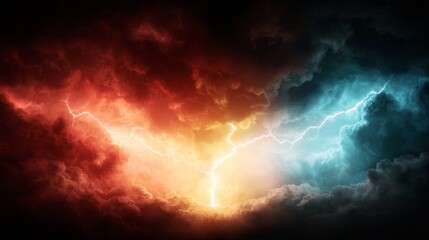 Obraz premium a vibrant sky filled with dark clouds and a bright lightning bolt striking through them, creating a dramatic and powerful scene