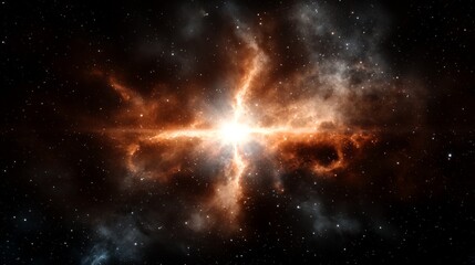 Fototapeta premium a star in the center of a nebula with a bright light emanating from it, surrounded by a multitude of stars in the dark night sky