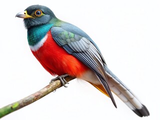 Fototapeta premium Vibrant Woodland Trogon Bird Isolated on White Background - Stock Photo