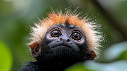 Fototapeta premium a close up of a red colobus monkey looking at the camera with a blurred background
