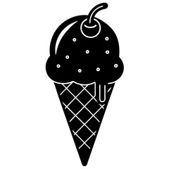 ice cream cone black silhouette vector, Simple silhouette Design vector icon with white background. Food vector 