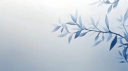 Delicate Blue Branch With Elongated Leaves Abstract Art