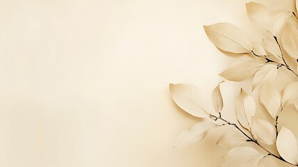 Beige Leaves Branch on Cream Background