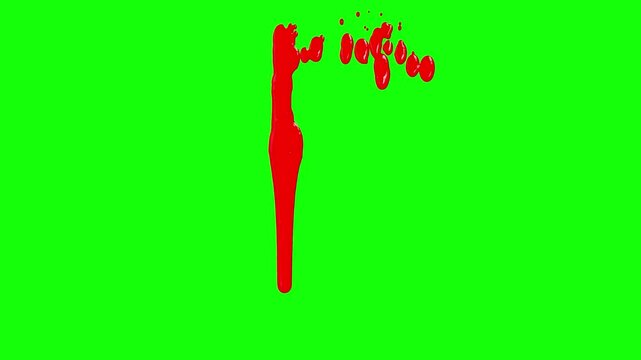 Red Spill Blood Steady,Red Blood or Paint Spill isolated with Green Screen 4k