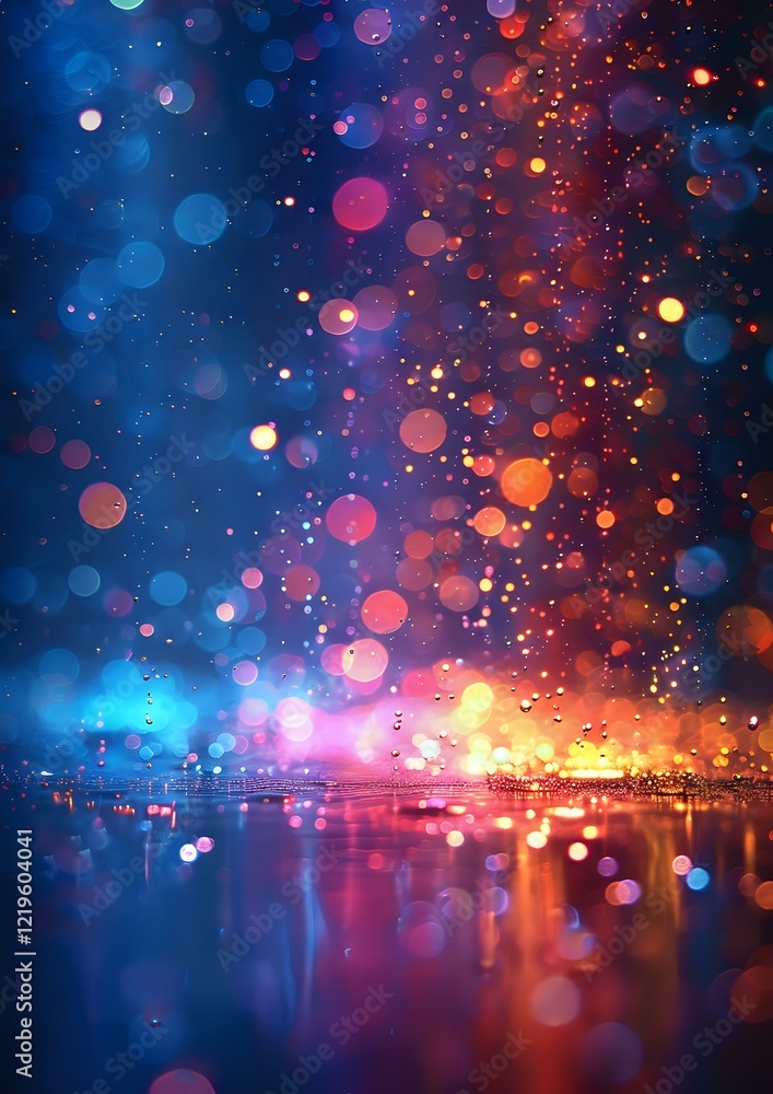 Aufkleber magical cityscape reflection on water surface with dreamy bokeh lights and rain drops creating ether