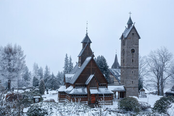 Wang Church in Karkonosze, winter scenery, Poland