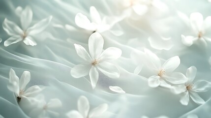 Fototapeta premium Delicate White Blossoms on Soft Sheer Fabric