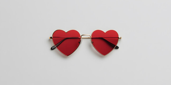 Heart-shaped sunglasses with red lenses and gold frames. Perfect accessory for Valentine's Day or a romantic occasion. Stylish and trendy eyewear. - Powered by Adobe