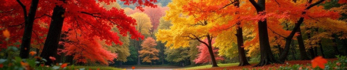 Colorful foliage on deciduous trees during autumn, foliage, leaves
