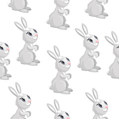 Seamless pattern of grey hares on a white background.Vector pattern for children's textiles, notebook covers, backgrounds.