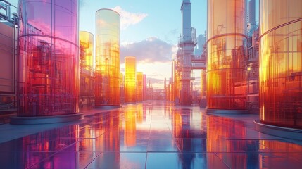 Obraz premium A futuristic laboratory or industrial setting featuring a series of colorful,