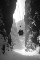 Here's a 10-word description of the image: Cable car ascends