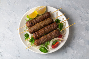 Grilled homemade lula kebab  skewers with spices