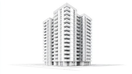 Fototapeta premium Architectural Design: Modern Apartment Building Sketch