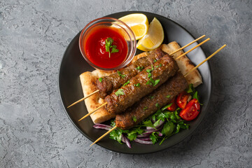Grilled homemade lula kebab  skewers with spices