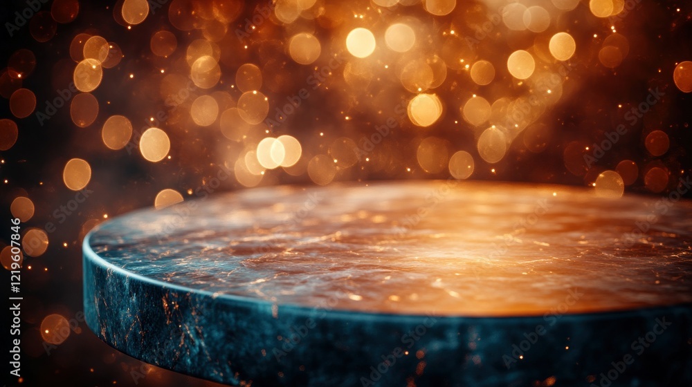 Poster dark marble table festive bokeh background display