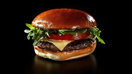 Gourmet Cheeseburger: A Juicy Beef Patty, Melted Cheese, and Fresh Arugula on a Toasted Bun
