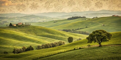 Obraz premium Vintage Green Wallpaper Background: Lush Landscape Photography