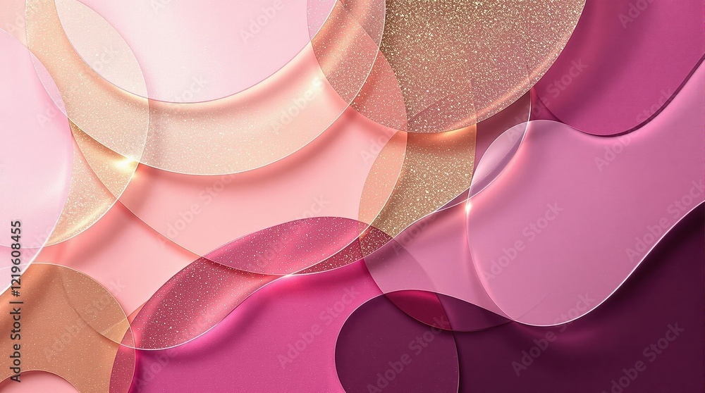 Poster elegant abstract layers with pink and gold overlapping curves and shimmering textures