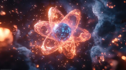 Glowing atom in cosmic space.