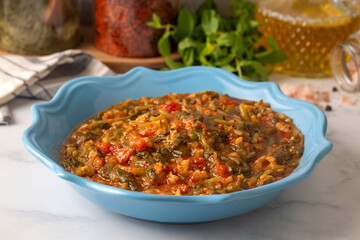 Traditional Turkish cuisine purslane dish (Turkish name; semizotu yemegi)