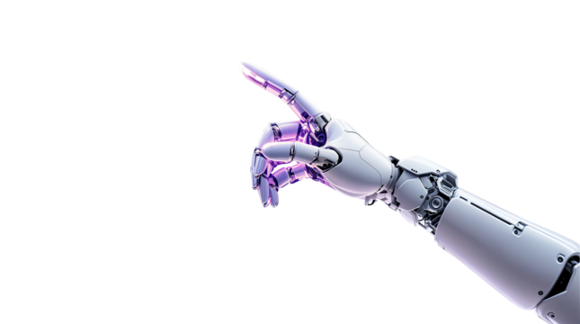 3D rendering robotic hand pointing his finger isolate on transparent background