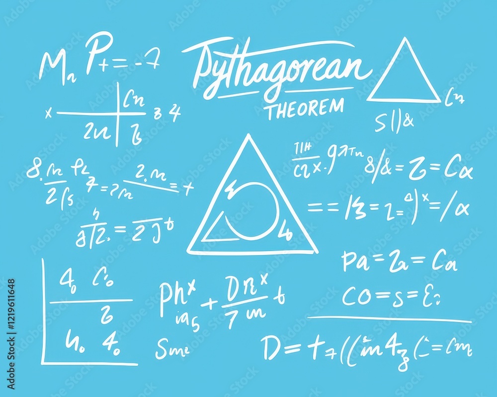 Poster pythagorean theorem: a collection of mathematical equations and geometric figures
