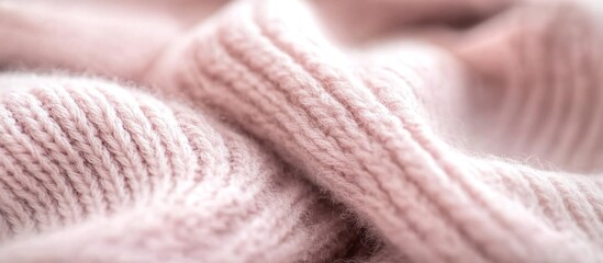 A close-up of the texture and fabric quality of a light pink cashmere sweater, highlighting its softness against the skin.