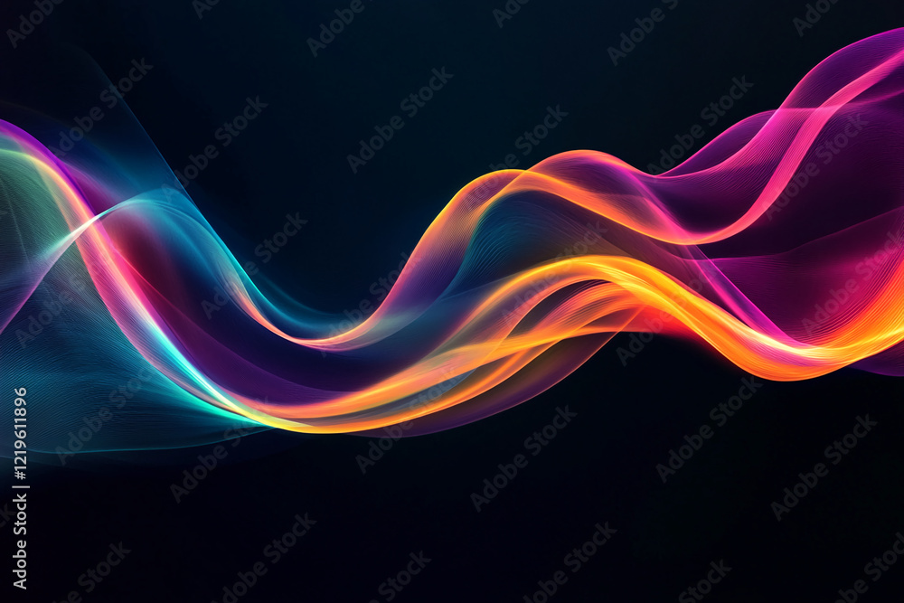 Poster Vibrant colorful wave design on a dark background with abstract flowing lines