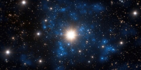Fototapeta premium Vivid star cluster in deep space with shimmering blue nebulae