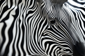 Fototapeta premium Close-up view of a zebra's intricate black and white stripes with fine details