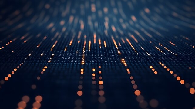 Abstract Digital Data Stream glowing orange lines futuristic technology background binary code modern network design elegant dark blue backdrop high tech        - Powered by Adobe