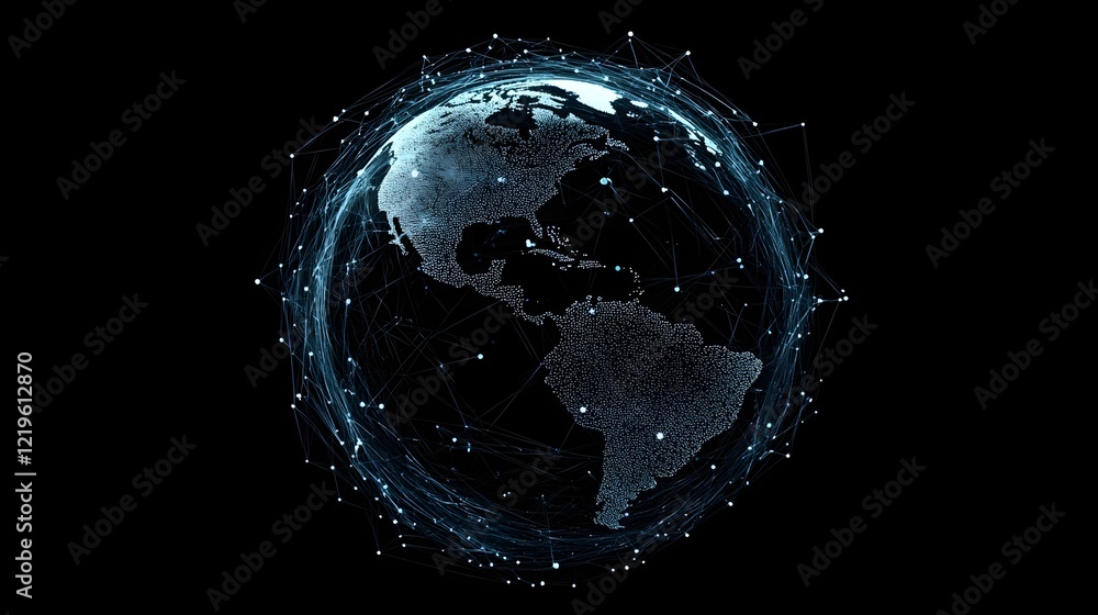 Poster Global Network Connection Digital Earth Abstract Technology Background Modern Futuristic Design Illustration  World Map Data Visualization  Blue Lines Points   