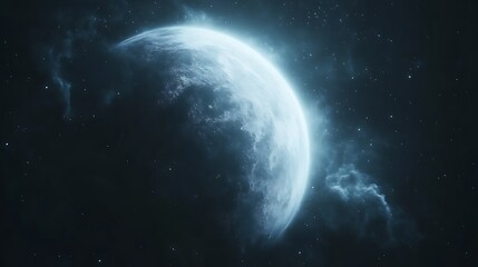 Obraz premium Crescent Moon Glowing in Dark Space Nebula