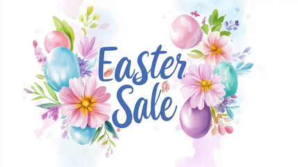 This vintage-inspired Easter sale banner showcases beautiful watercolor spring flowers and pastel-colored Easter eggs, creating a nostalgic and inviting atmosphere for seasonal promotions