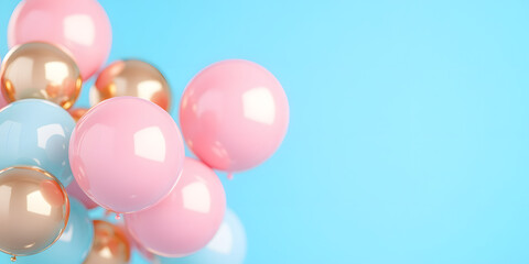 Pastel-colored balloons float against a light blue background. Perfect for celebrations, events, or adding a touch of joy to your designs.