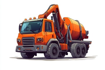 Industrial concrete mixer truck blank mockup with copy space and logotype space for construction site isolated on white. Heavy-duty cement mixer truck. Construction Vehicle Cement Mixer Truck.