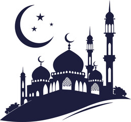 mosque silhouette, mosque vector illustration,
