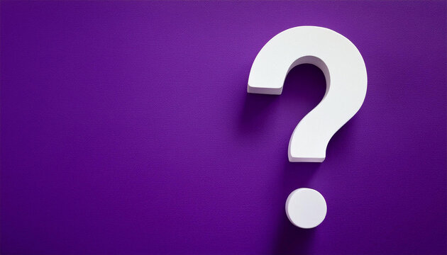 white question mark symbol against a purple background with copy space