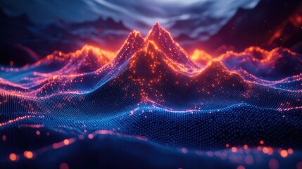 A digital abstract representation of mountainous terrain,