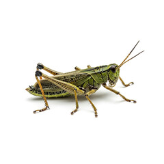 Grasshopper close up full body, isolated on white background