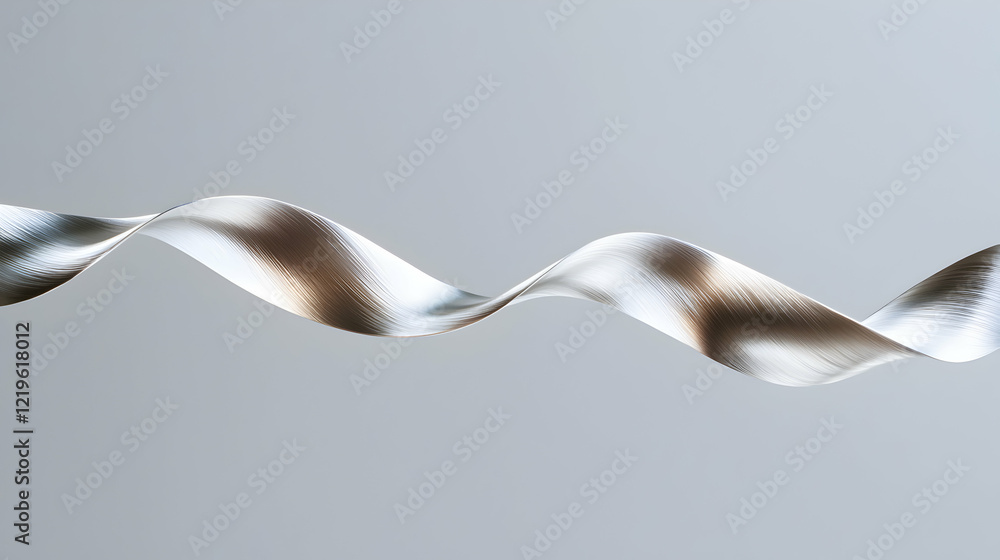 Poster a sleek, abstract representation of a twisted metallic ribbon against a minimalistic background
