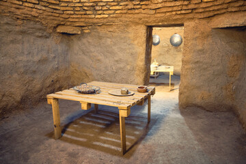 interior of traditional mud brick made beehive houses. Harran, major ancient city in Upper Mesopotamia, nowadays is a district in Sanliurfa province, Turkiye