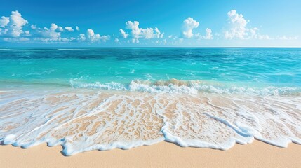 beautiful tropical beach banner, empty beach with white golden sand and blue torquoise sea