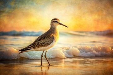 Obraz premium Vintage Watercolor Sandpiper Beach Scene - Coastal Bird Painting Stock Photo