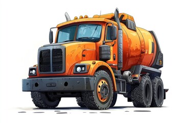 Industrial concrete mixer truck blank mockup with copy space and logotype space for construction site isolated on white. Heavy-duty cement mixer truck. Construction Vehicle Cement Mixer Truck.