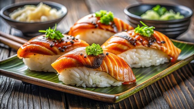 Savoring aburi sushi with seared fish a culinary journey japanese restaurant visual delight cozy atmosphere culinary perspective gourmet experience