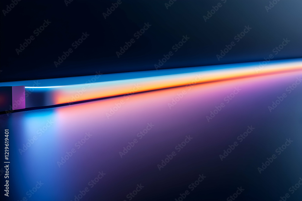 Poster a vibrant abstract image showcasing a glowing light strip illuminated against a dark background, cre