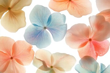 Delicate Floral Petals in Soft Pastel Colors Against White Background